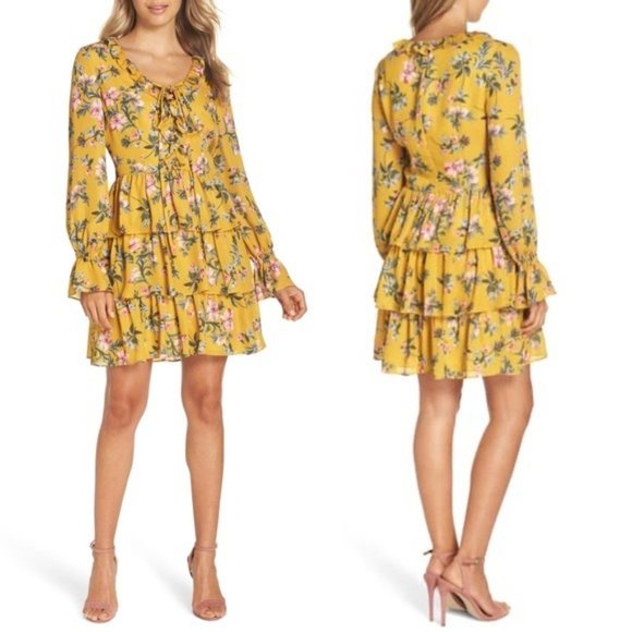 Avec Les Filles Tiered Satin Ruffle Dress, Multi Yellow Gold Size 6 Retail $158 - Picture 9 of 16